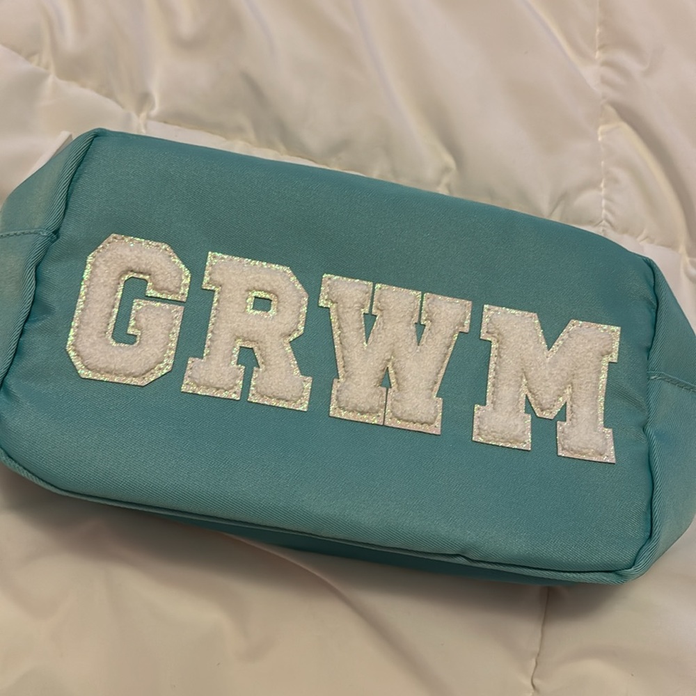 GRWM Teal Blue Monogrammed Cosmetic Travel Pouch Bag
